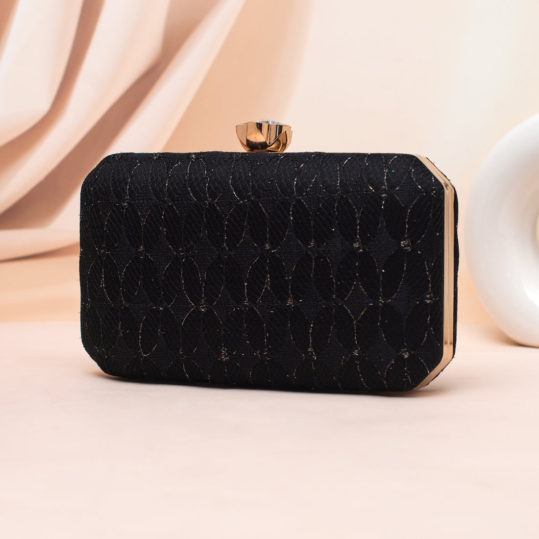 Artklim Classic Midnight Black Embroidery Clutch