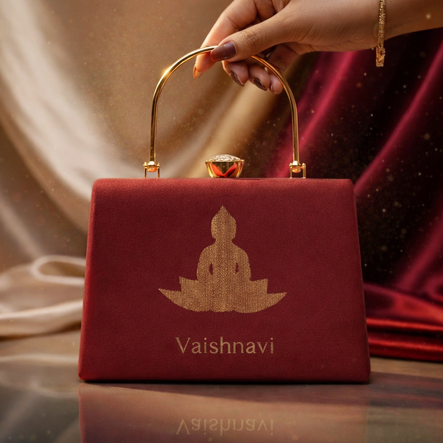 Artklim Buddha Embroidery Name Customized Clutch