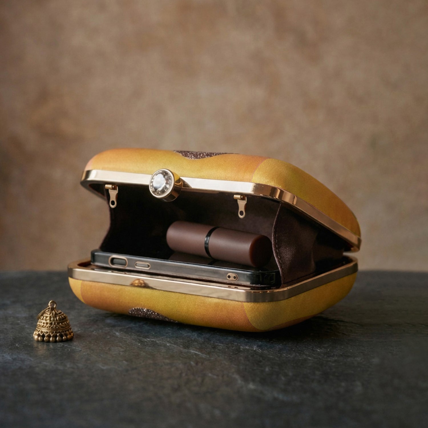 Artklim Golden Minimalist Art Printed Clutch