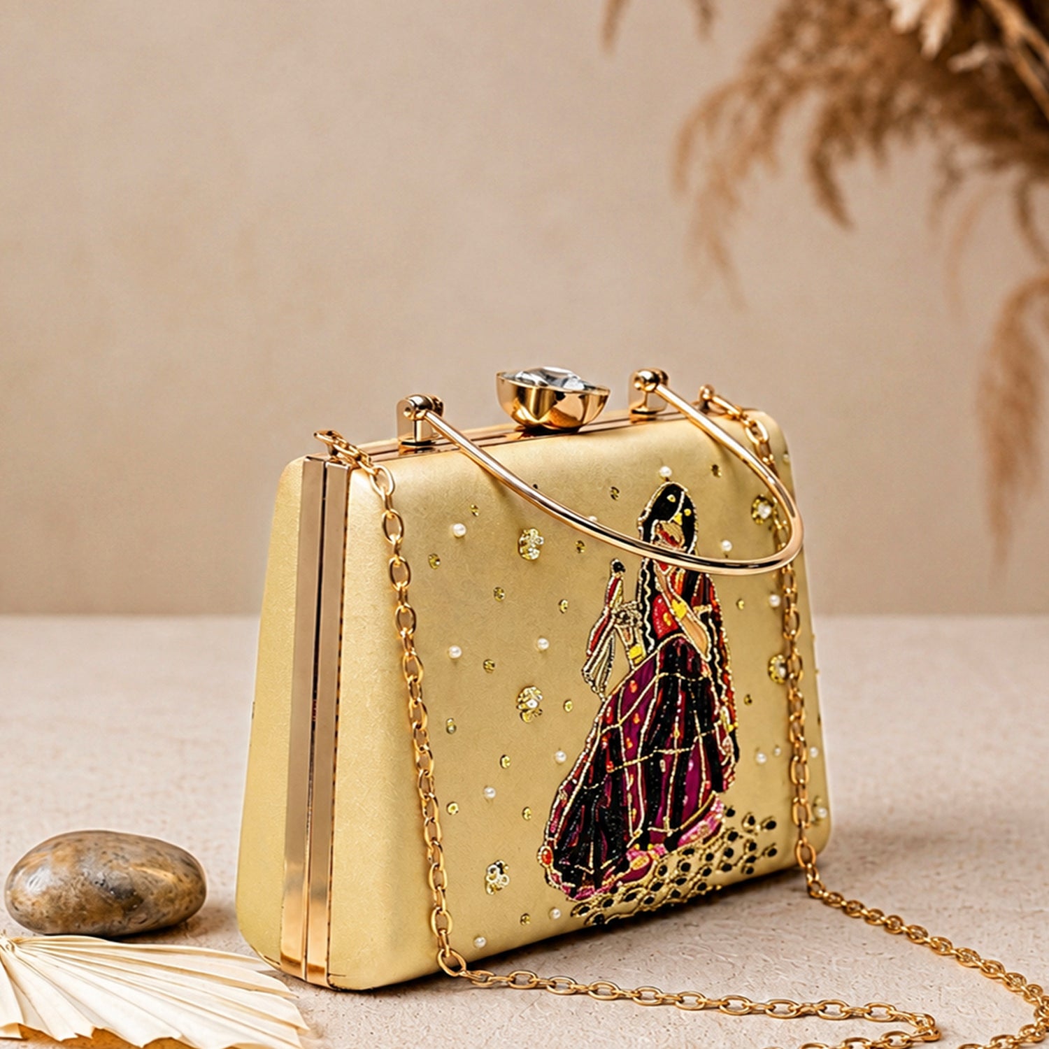 Artklim Royal Rajasthani Muse Embroidered Gold Clutch