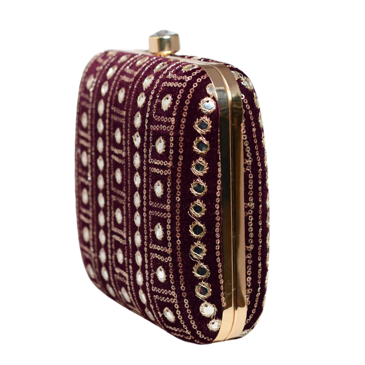 Maroon Mirror Sequins Embroidery Clutch