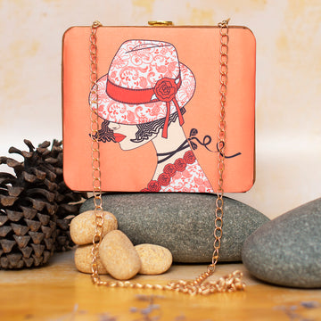 Floral Hat Woman Printed MDF Clutch