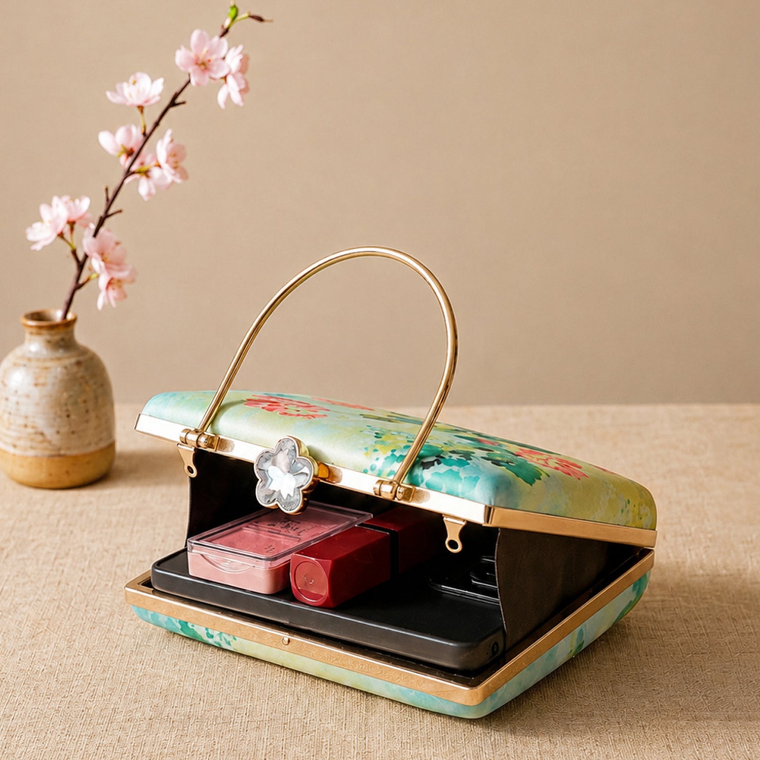 Artklim Printed Pastel Botanical Bloom Artistic Clutch with Hand Embroidery