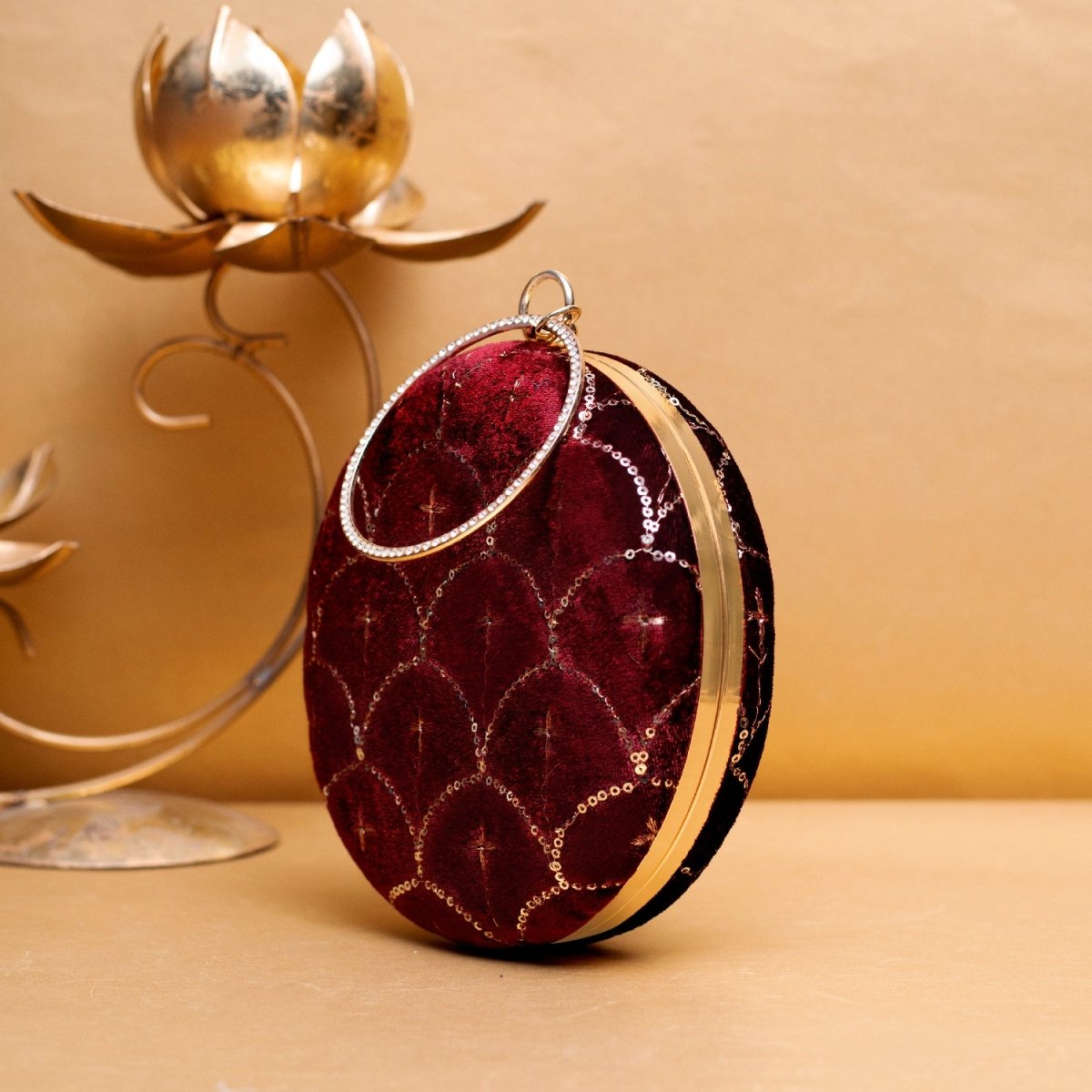 Artklim Maroon Based Silver Sequins Embroidery Clutch