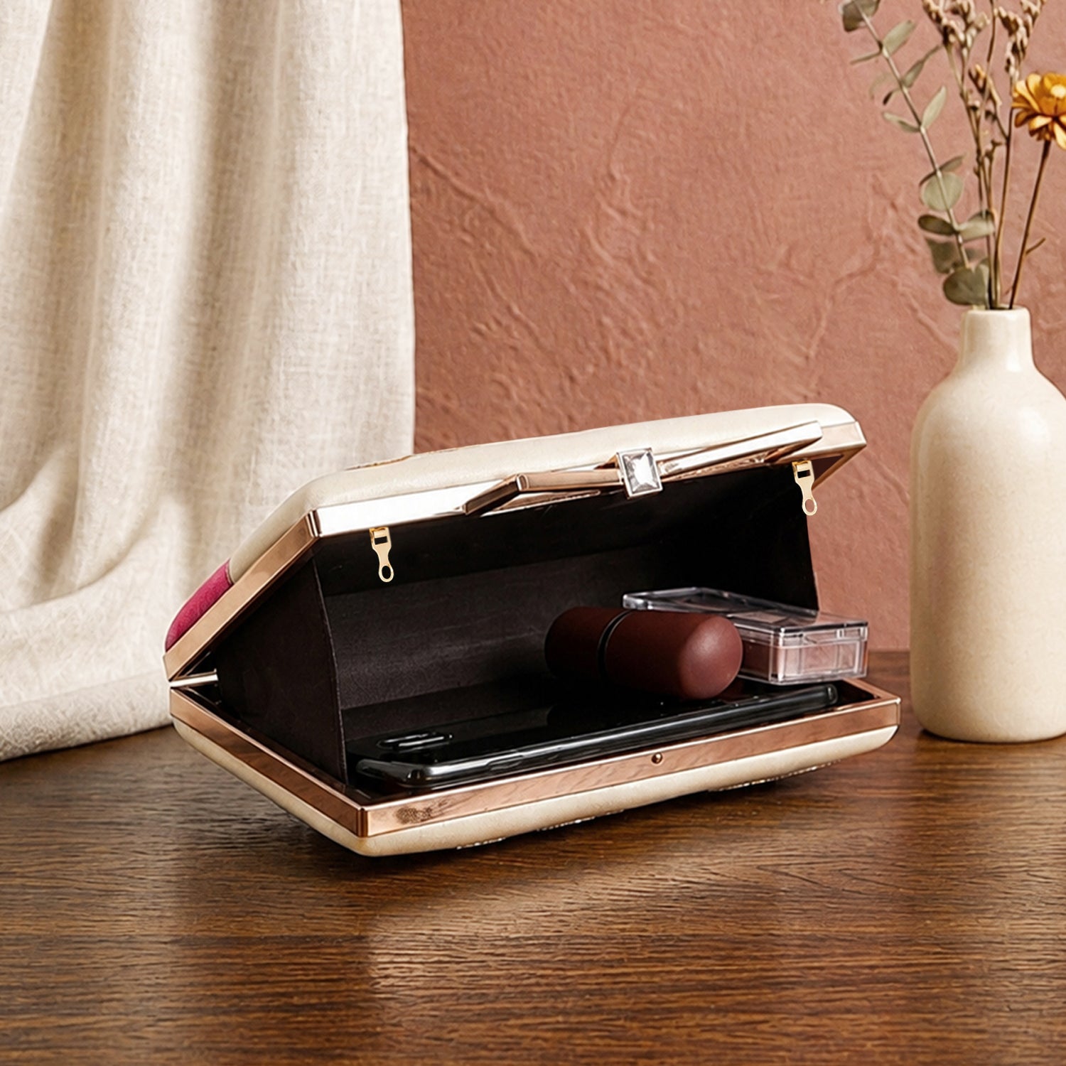 Artklim Printed Floral Designer Clutch with Hand Embroidery