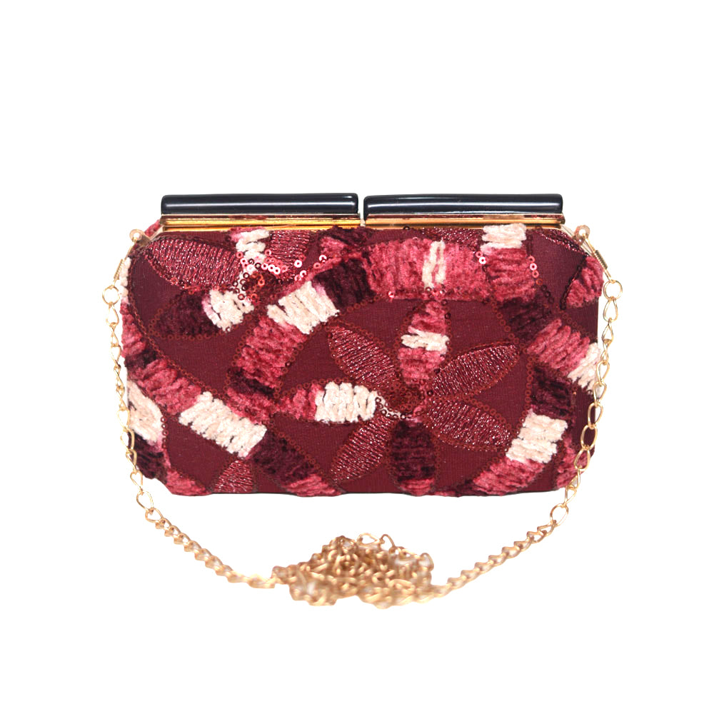 Wine Red Floral Evening Clutch