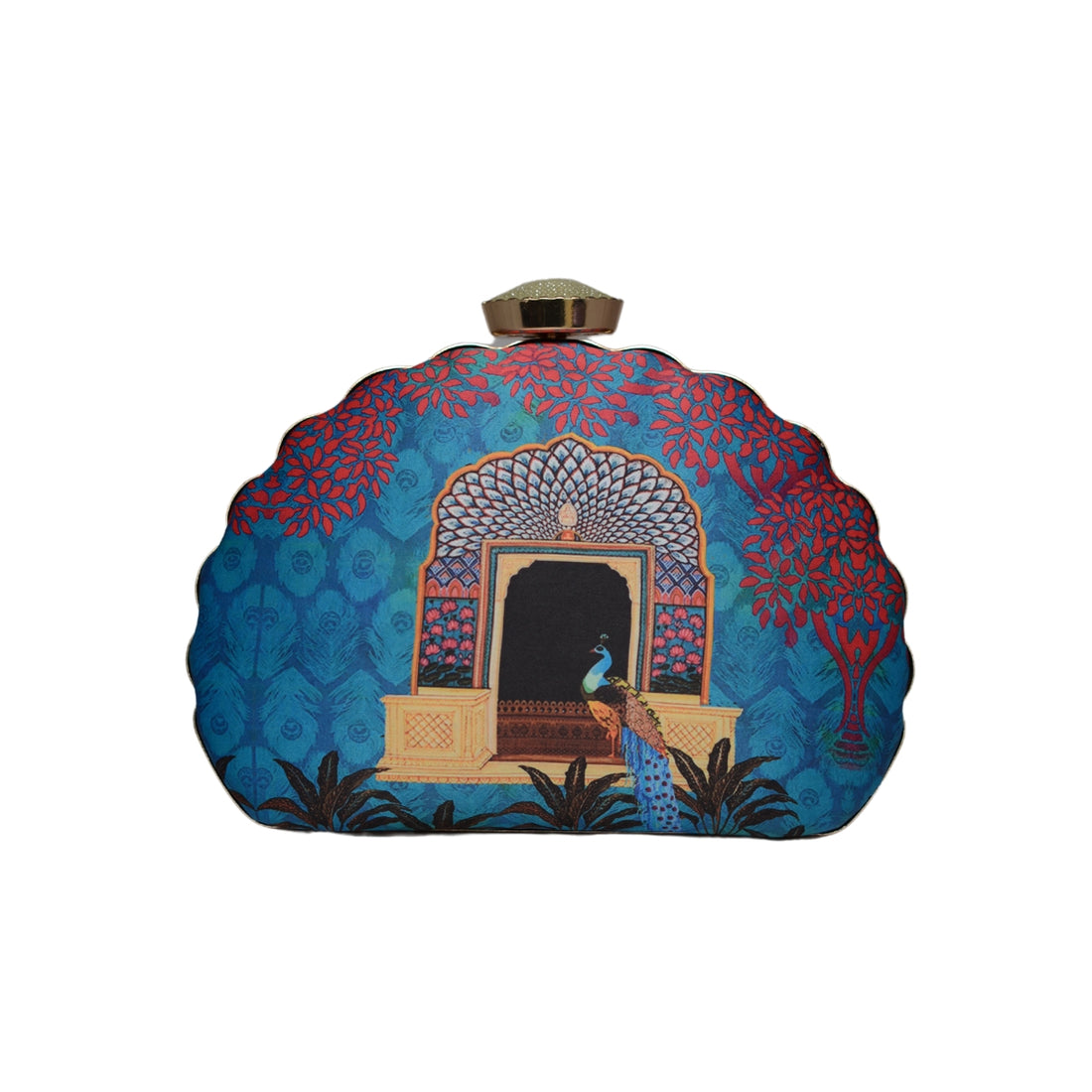 Artklim Blue Door Printed D-shape Clutch