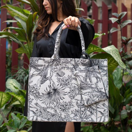 Tropical Jungle Printed Box Style Tote Bag