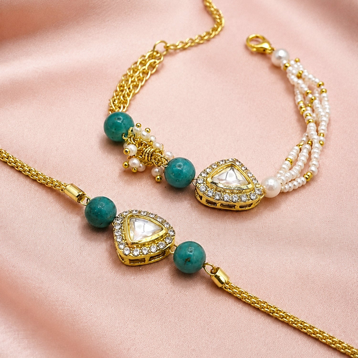Artklim Gold-Plated Teardrop Kundan Bhaiya bhabhi Rakhi Set