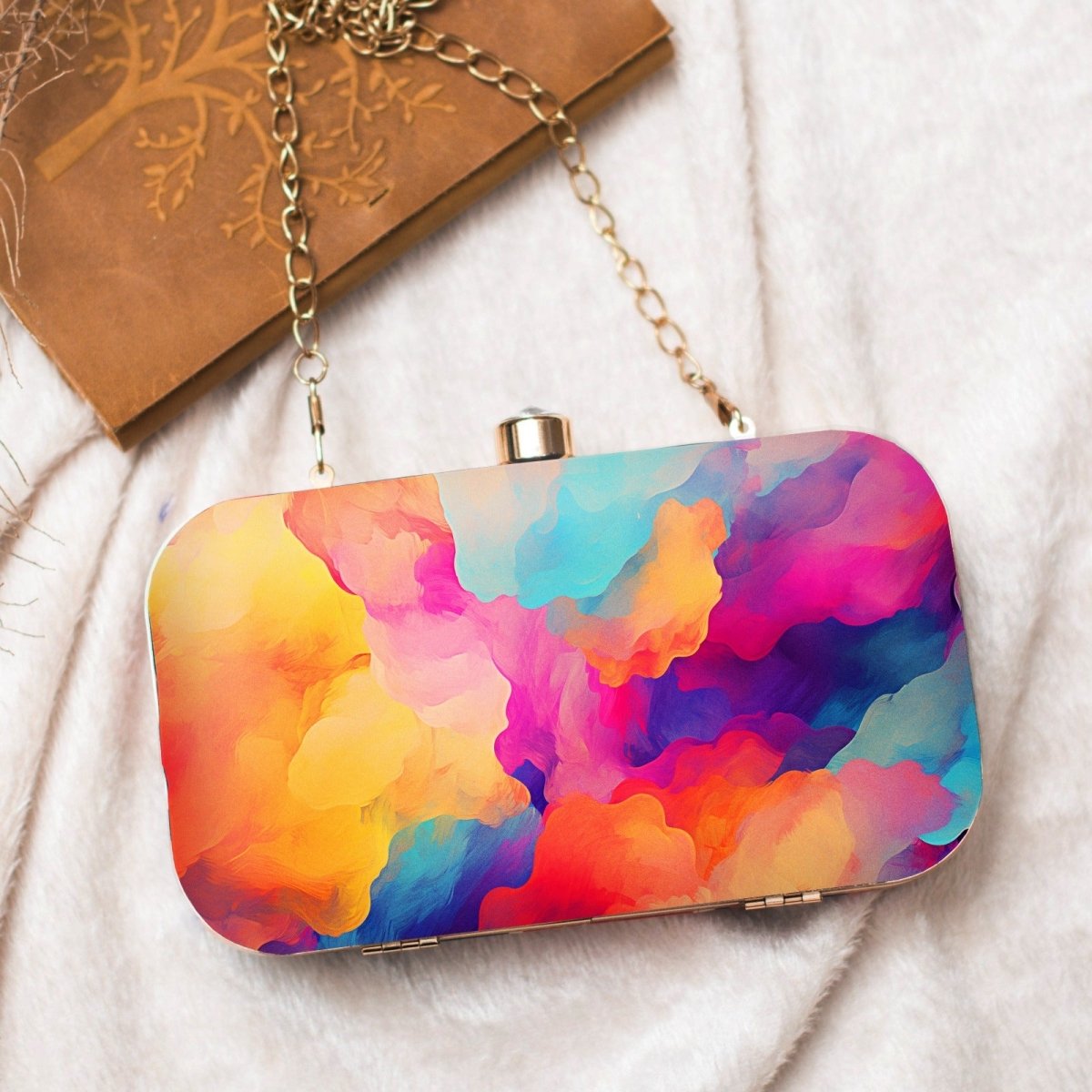 Multicolour Flow Art Printed Clutch