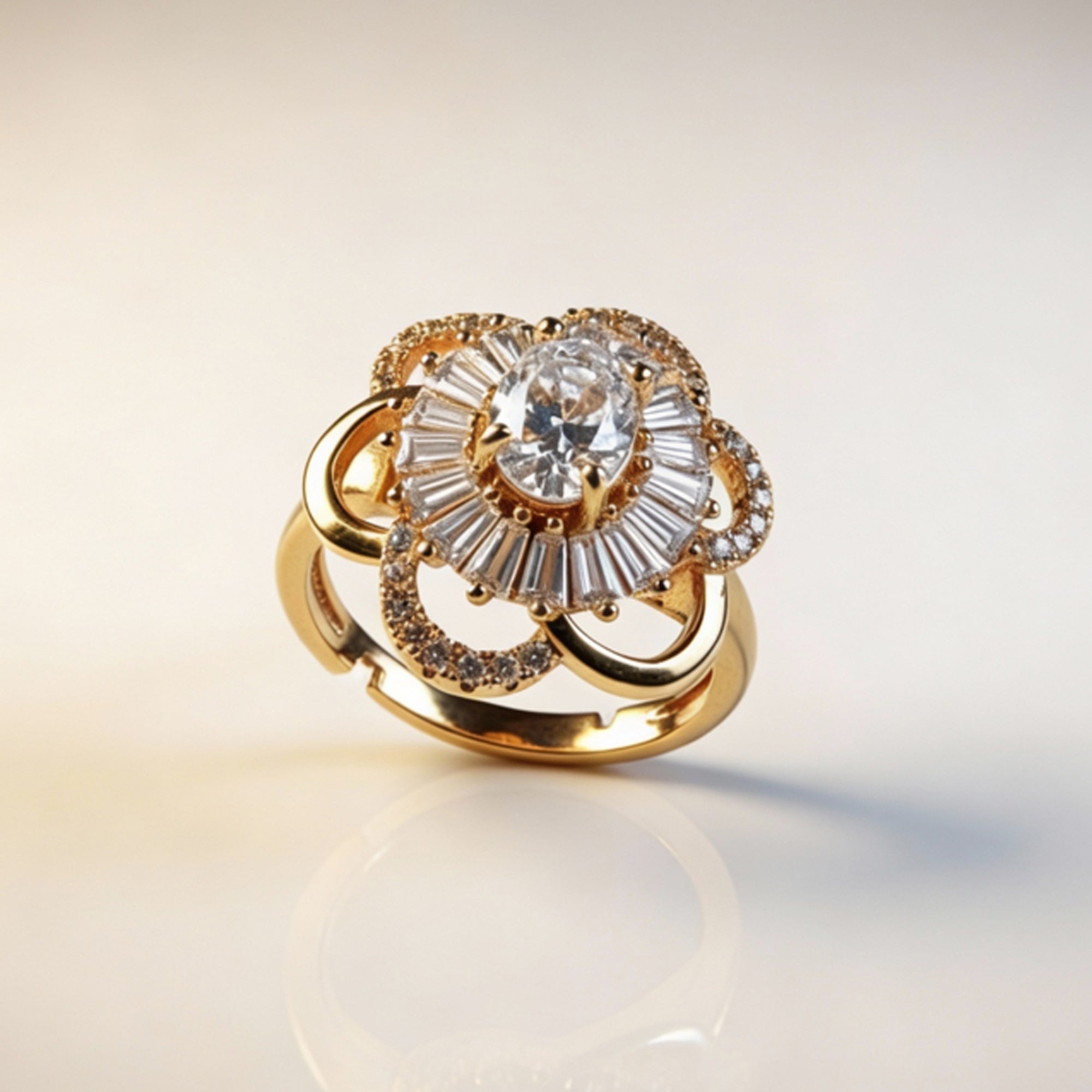 Artklim Gold-Plated Elegant Flower Anti-Tarnish Ring