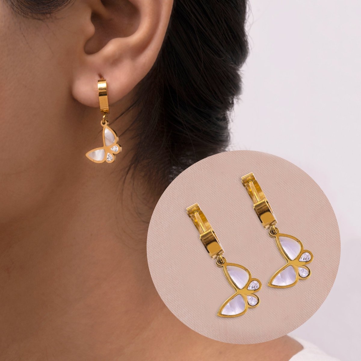 Artklim Gold Plated Butterfly Drop Hoop Earrings