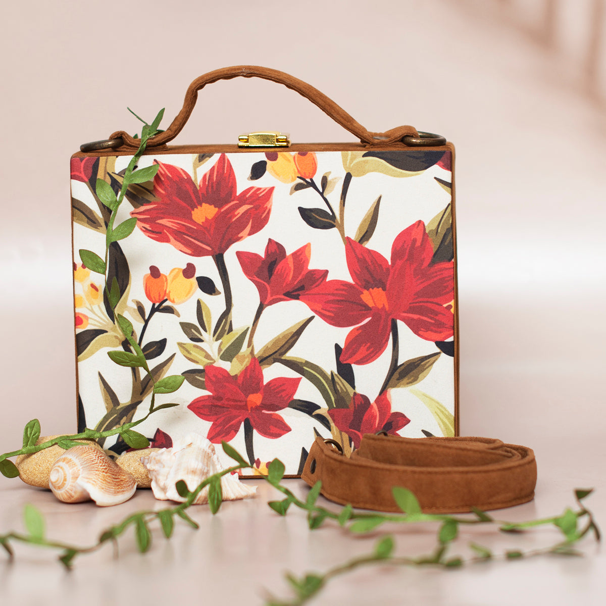 Red Flower Printed Suitcase Style