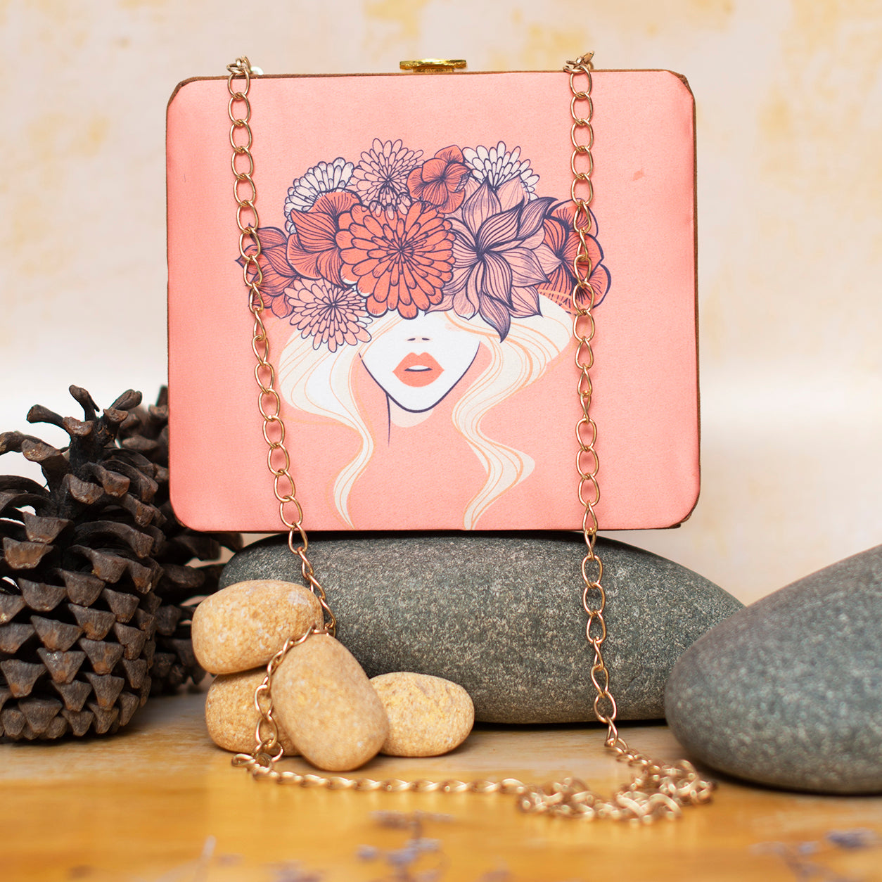 Selmon Pink Floral Printed MDF Clutch