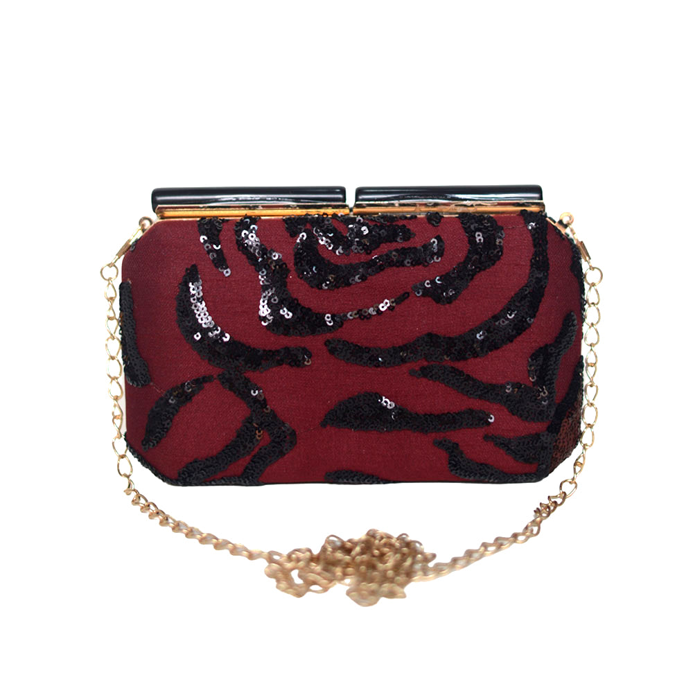 Maroon Sequence Evening Clutch