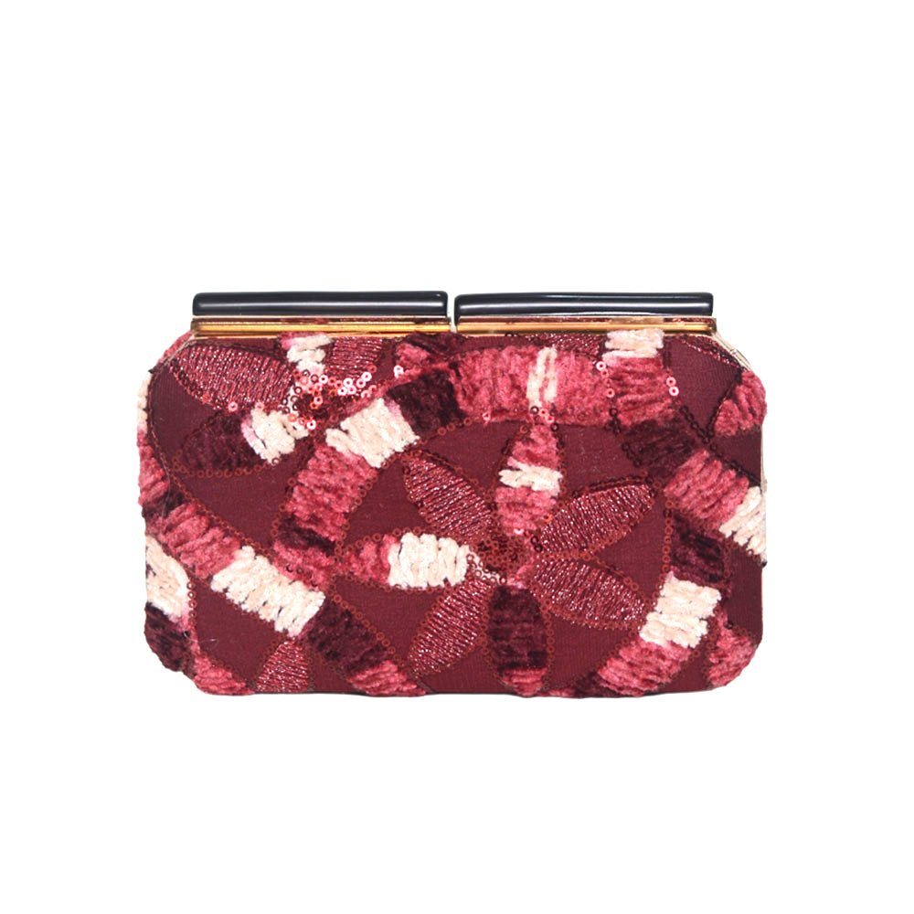 Wine Red Floral Evening Clutch