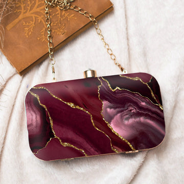 Wine Color Flow Art Printed Clutch