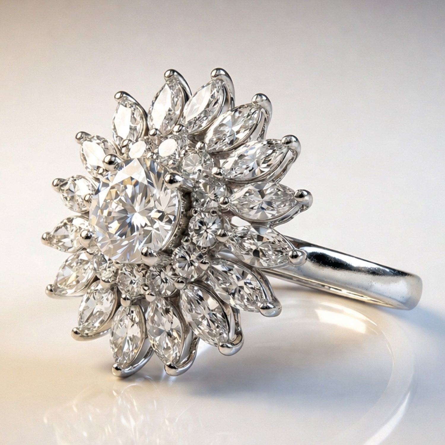 Artklim Silver-Plated Radiant Flower Crystal Anti-Tarnish Ring