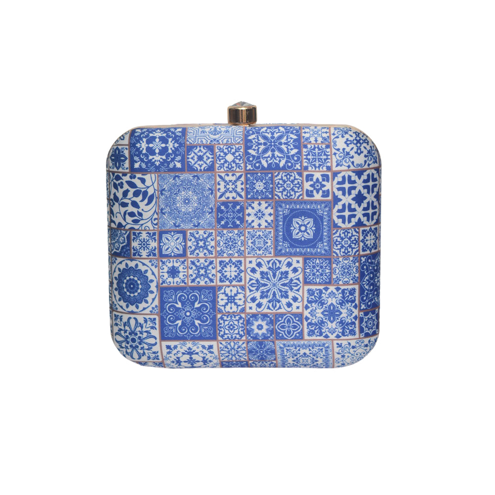 Blue Mandala Pattern Printed Clutch