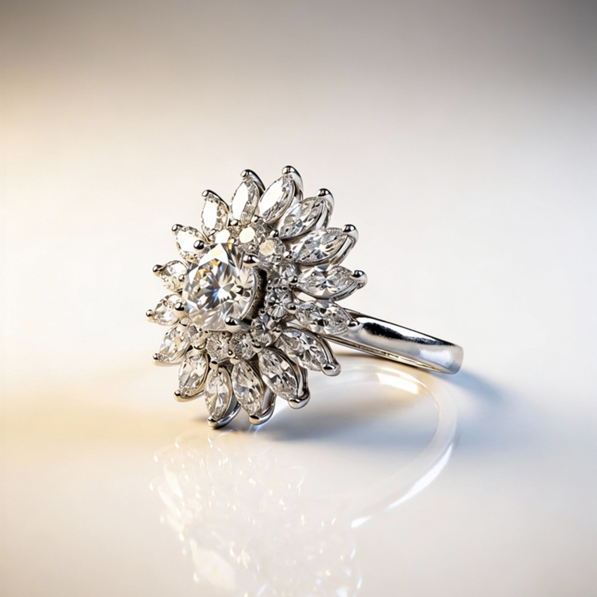 Artklim Silver-Plated Radiant Flower Crystal Anti-Tarnish Ring