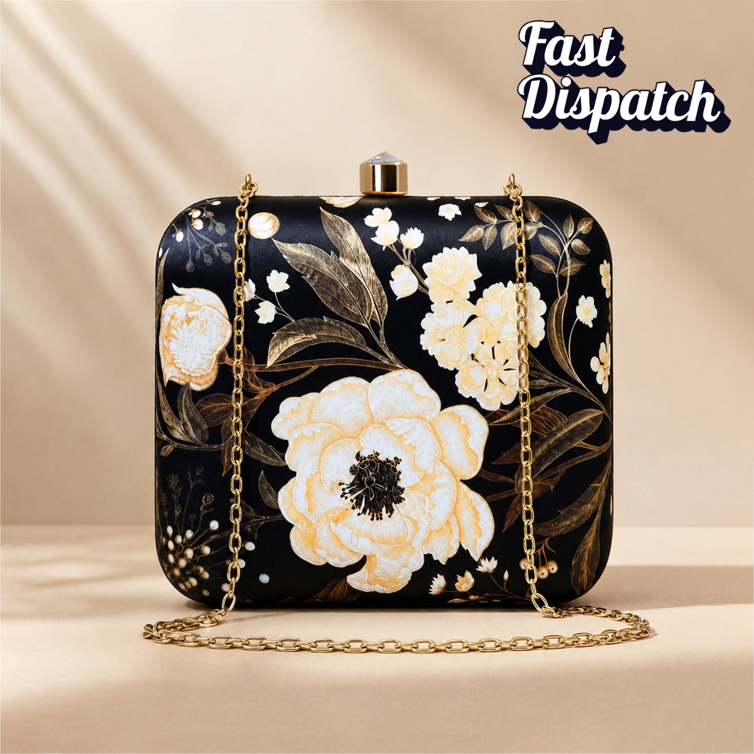 Artklim Black Floral Printed Clutch Bag