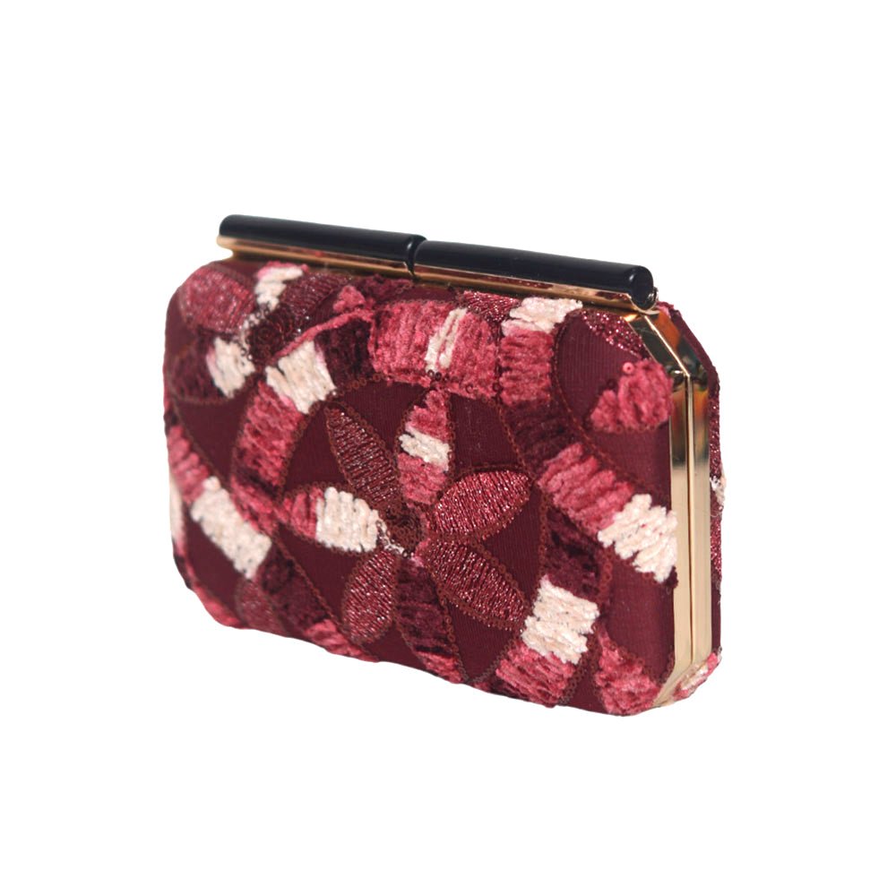 Wine Red Floral Evening Clutch