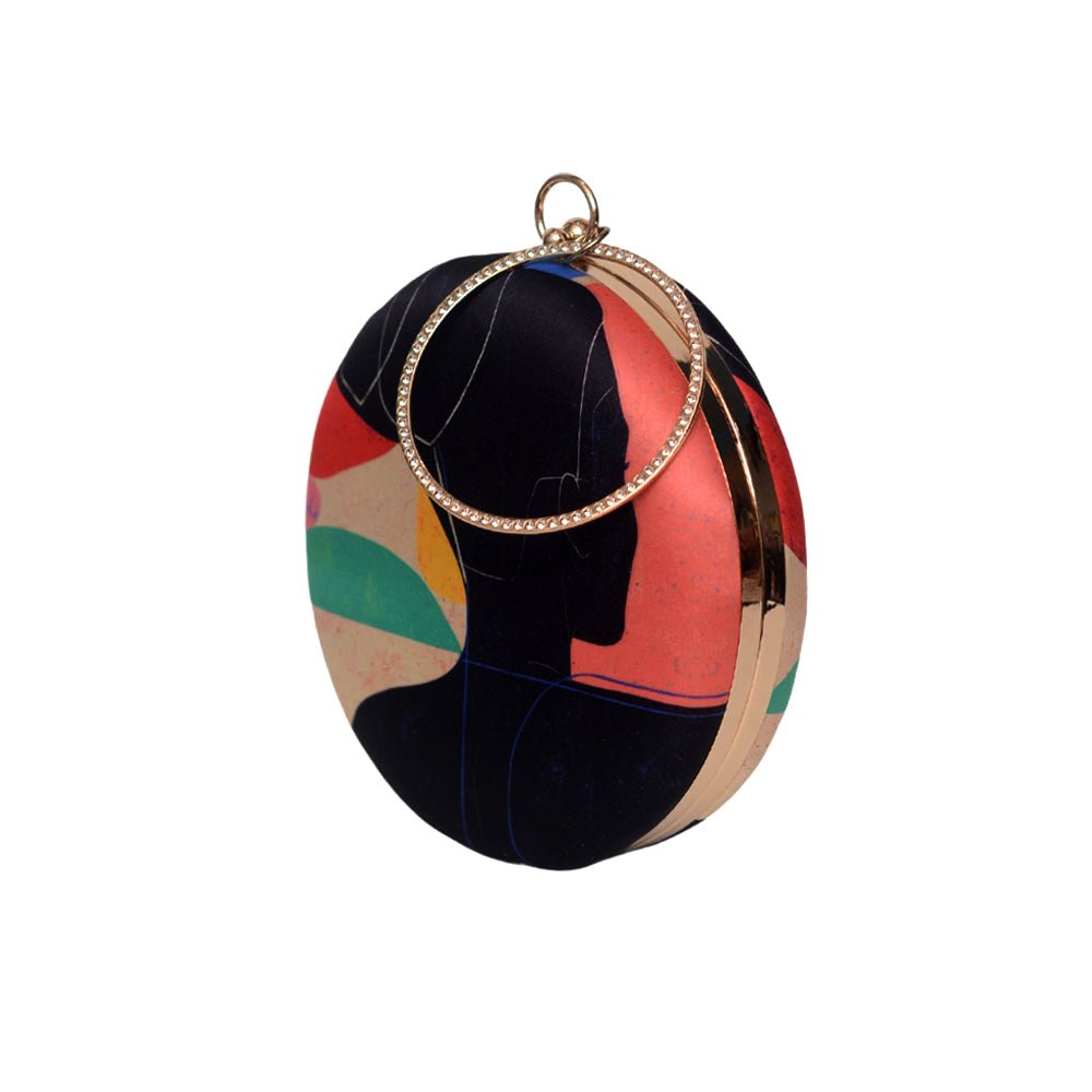 Black Abstract Women Round Clutch