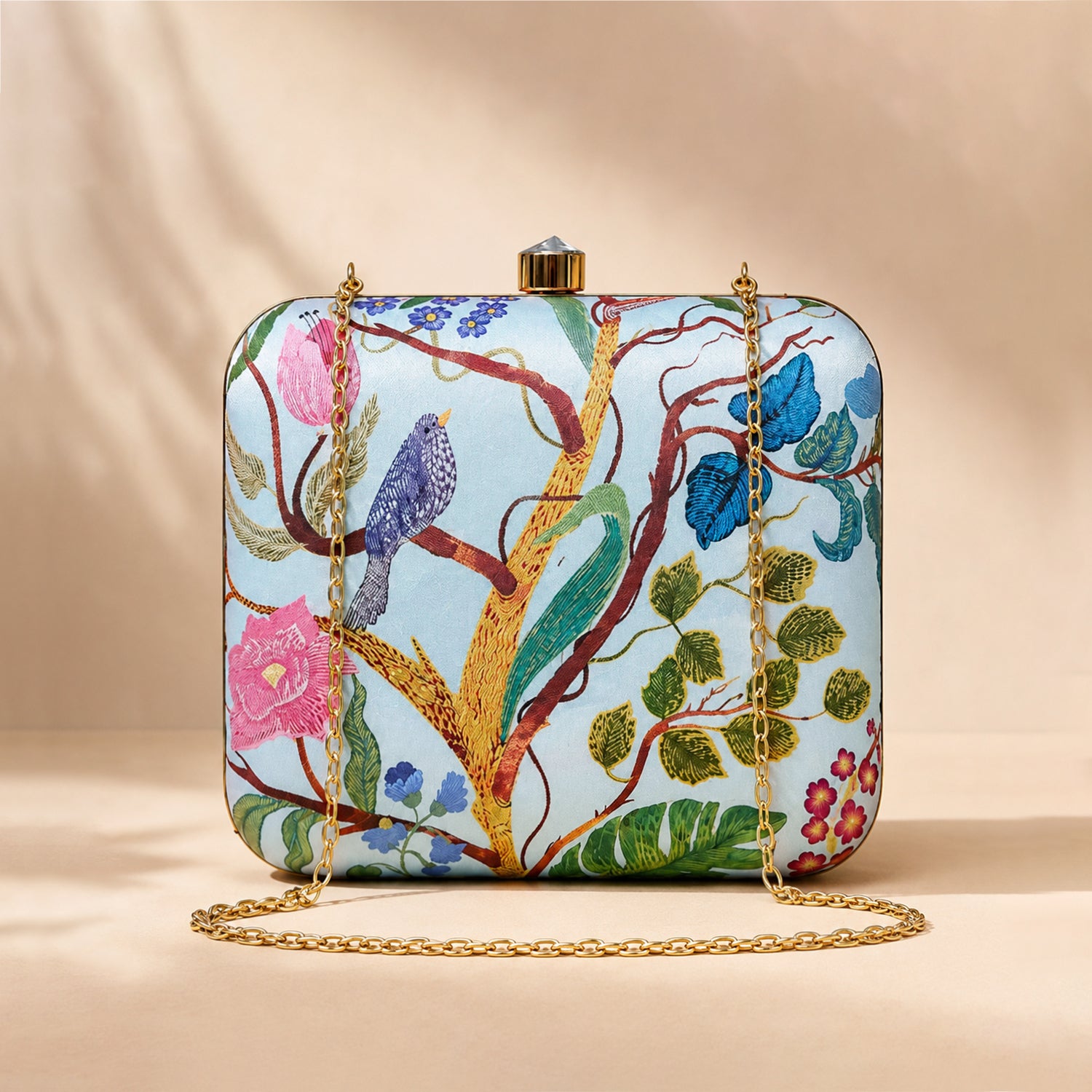 Bird & Leaf Printed Clutch