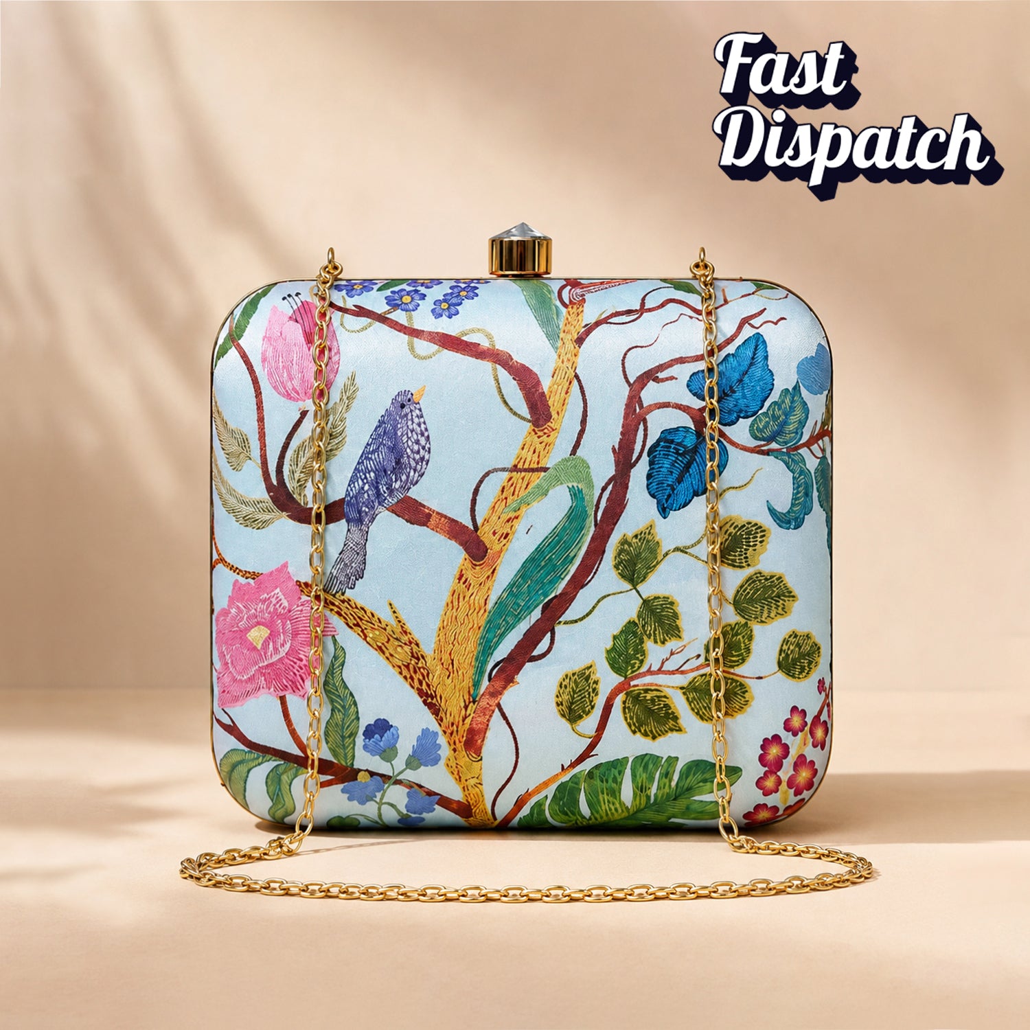 Bird & Leaf Printed Clutch