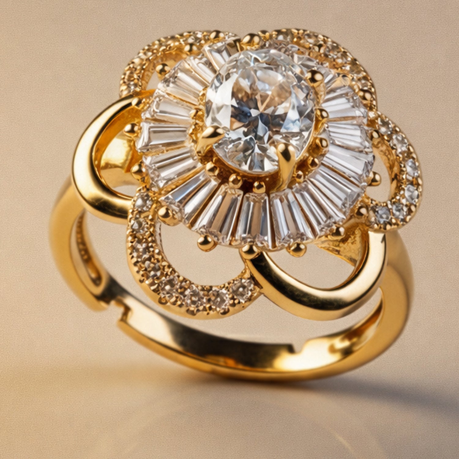 Artklim Gold-Plated Elegant Flower Anti-Tarnish Ring