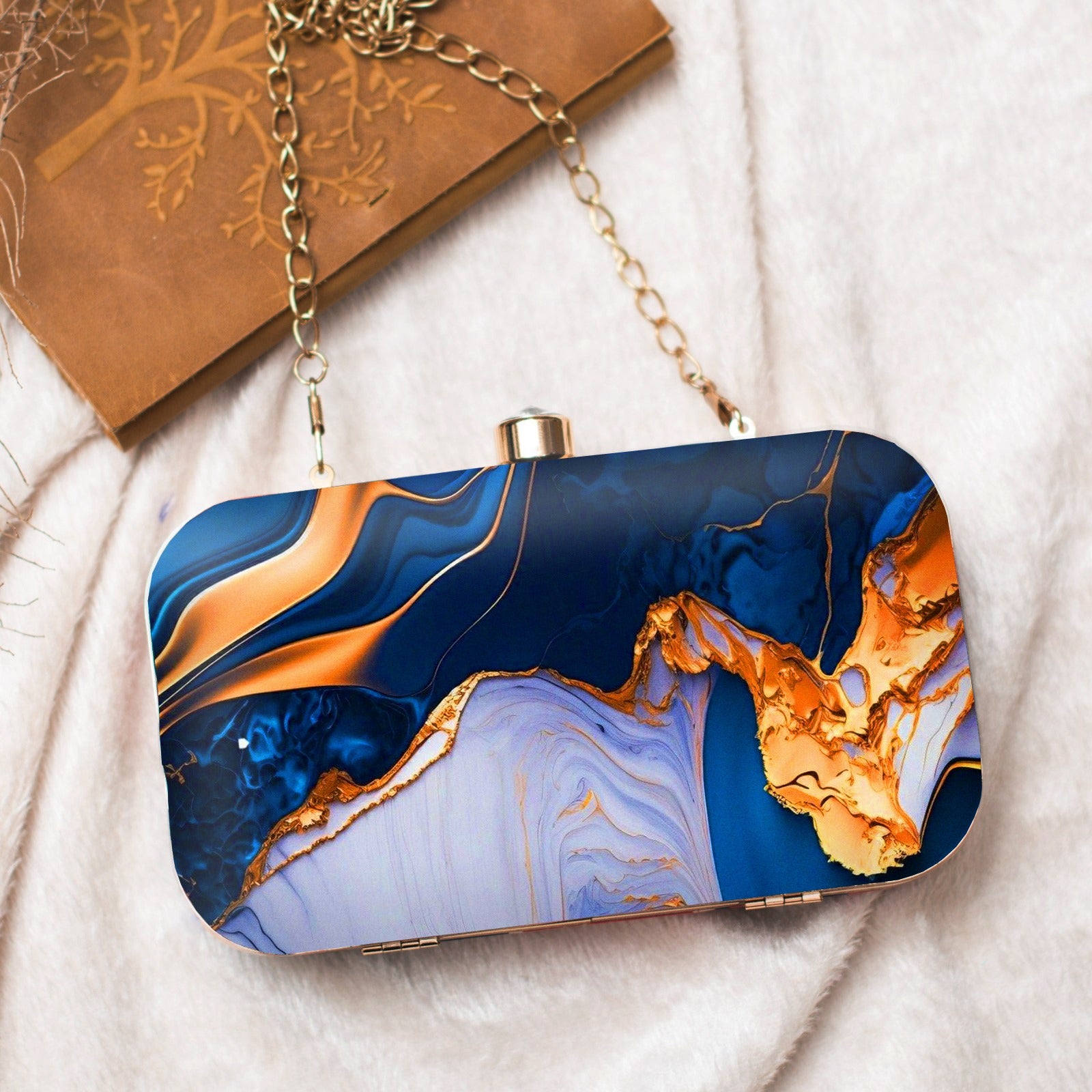 Royal Blue Flow Art Printed Clutch