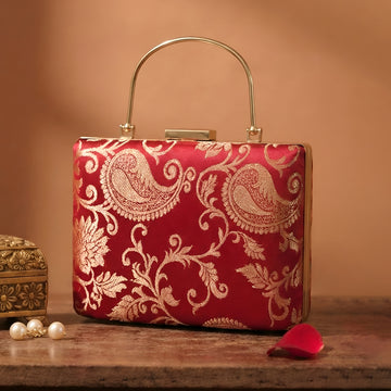 Artklim Royal Red Paisley Embroidered Clutch