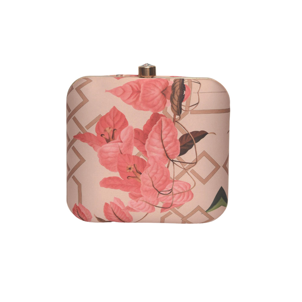 Pink Leaf Printed Clutch