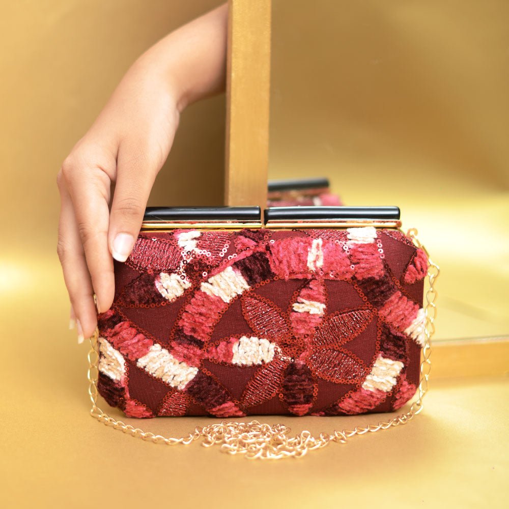 Wine Red Floral Evening Clutch