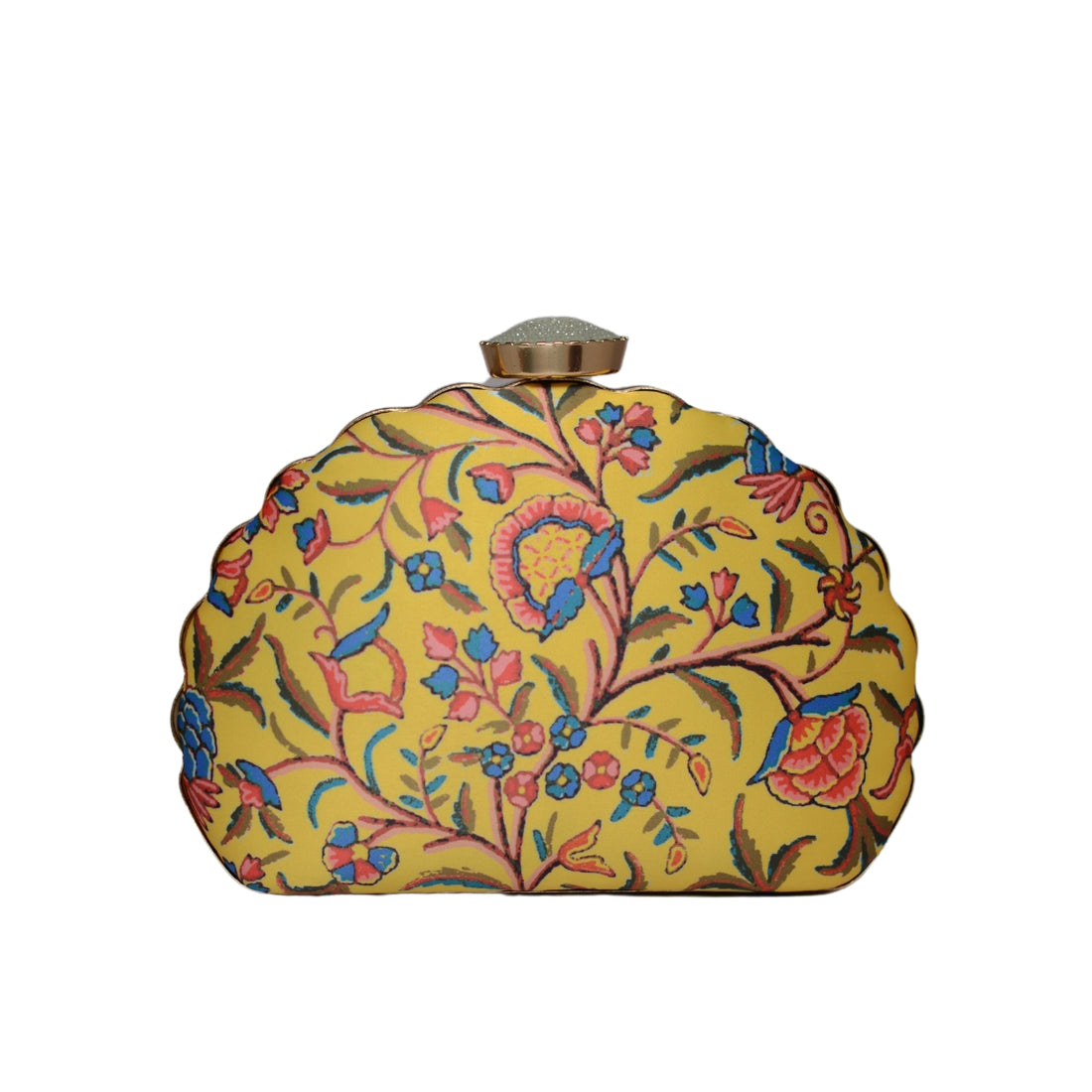 Artklim Yellow Printed D-shape Clutch