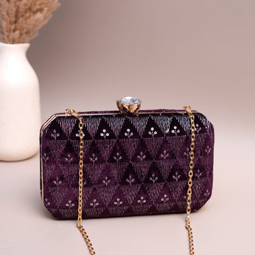 Artklim Purple Based Silver Sequins Embroidery Clutch