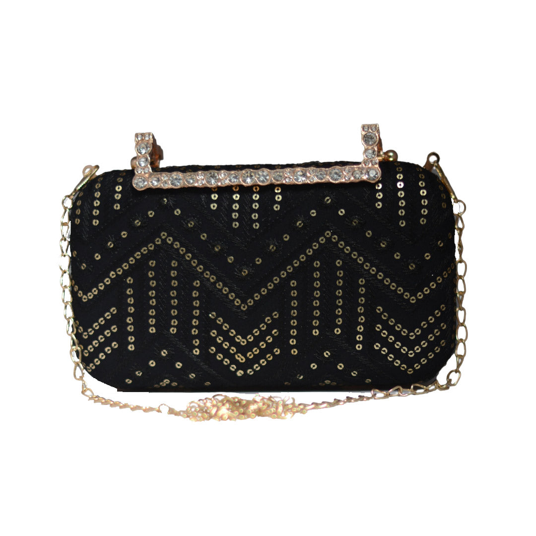 Artklim Black Embroidery Party Clutch