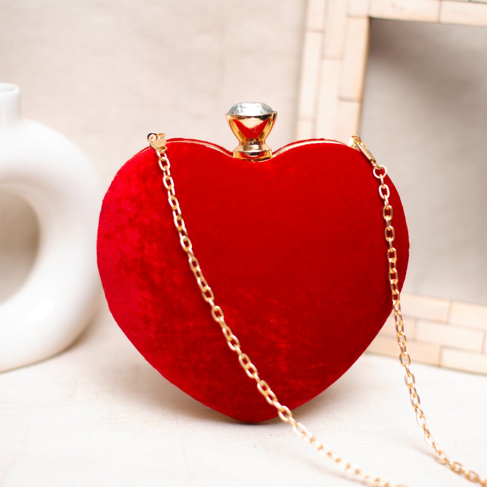 Red Velvet Fabric Heart Shape Clutch
