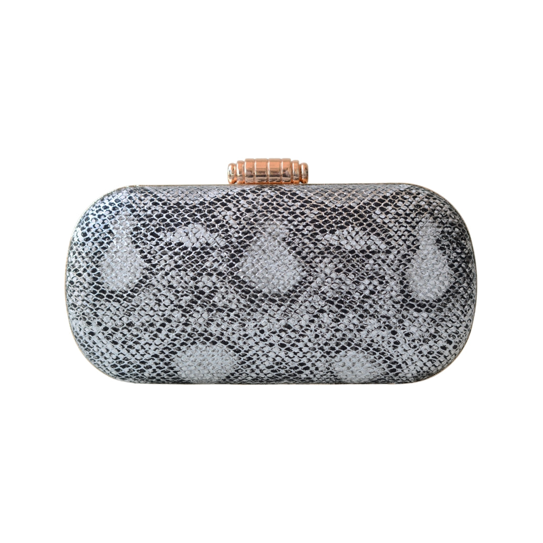 Artklim Silver White Animal Printed Clutch