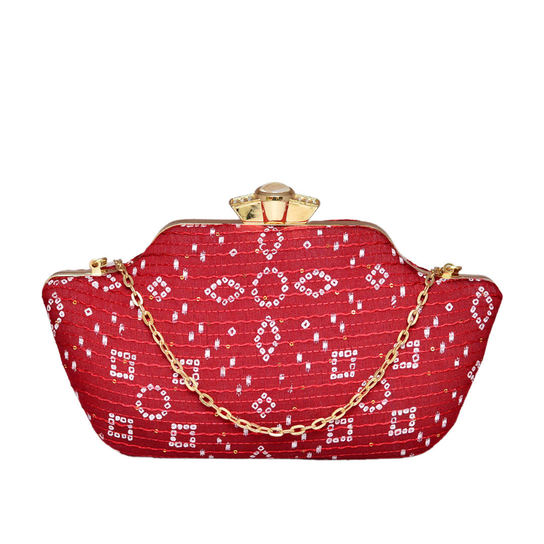 Red Embroidered Clutch