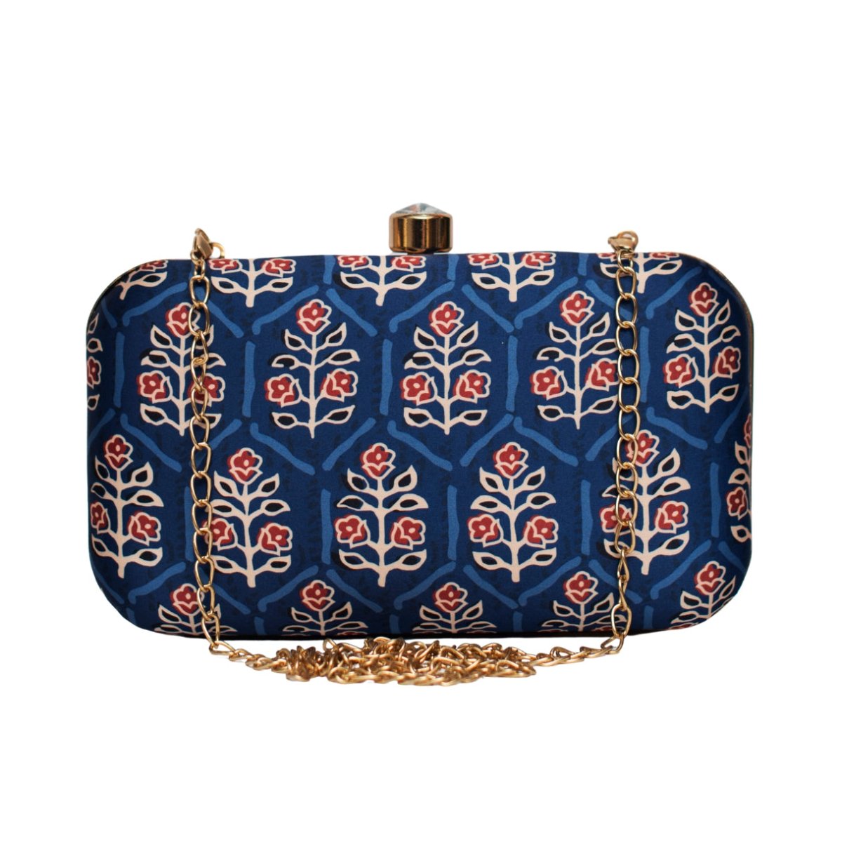 Blue Floral Printed Clutch