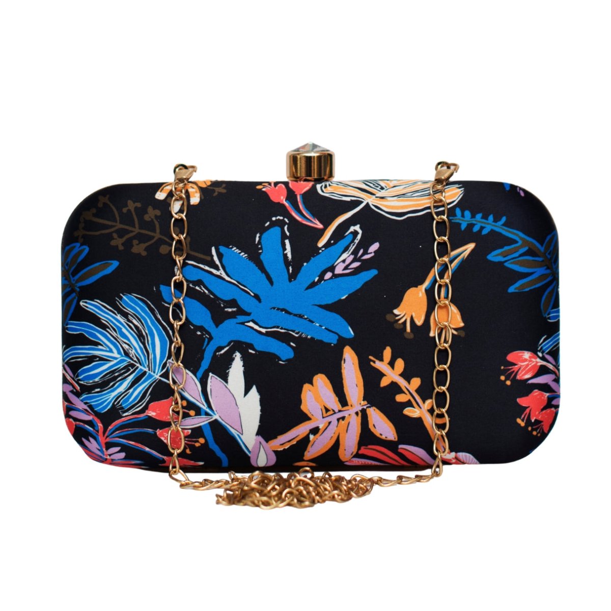 Blue Leaf Printed Clutch