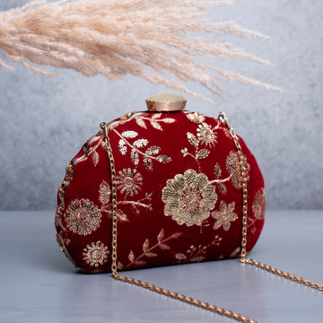 Artklim Red Based Golden Sequins Embroidery Clutch