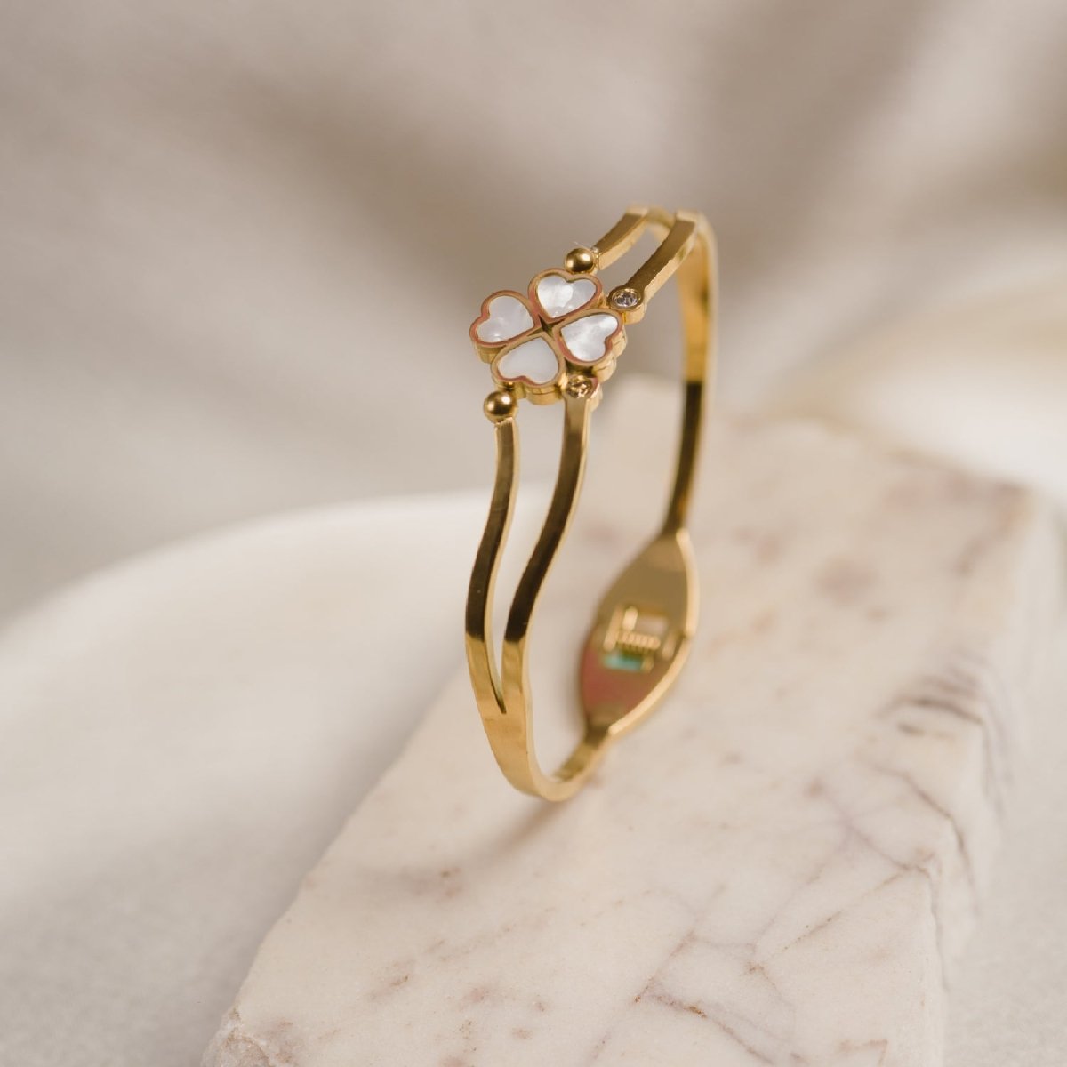 Artklim Gold Plated Clover Bangle Bracelet