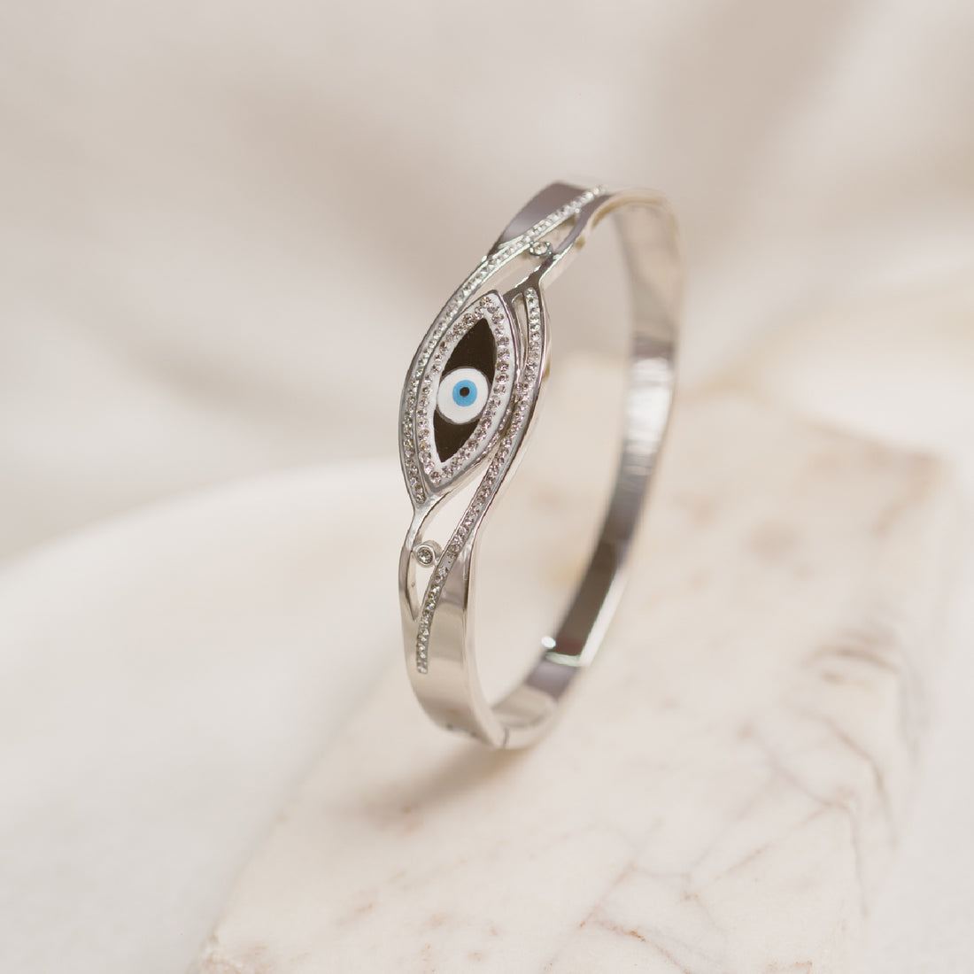 Artklim Silver Plated Evil Eye Bangle Bracelet