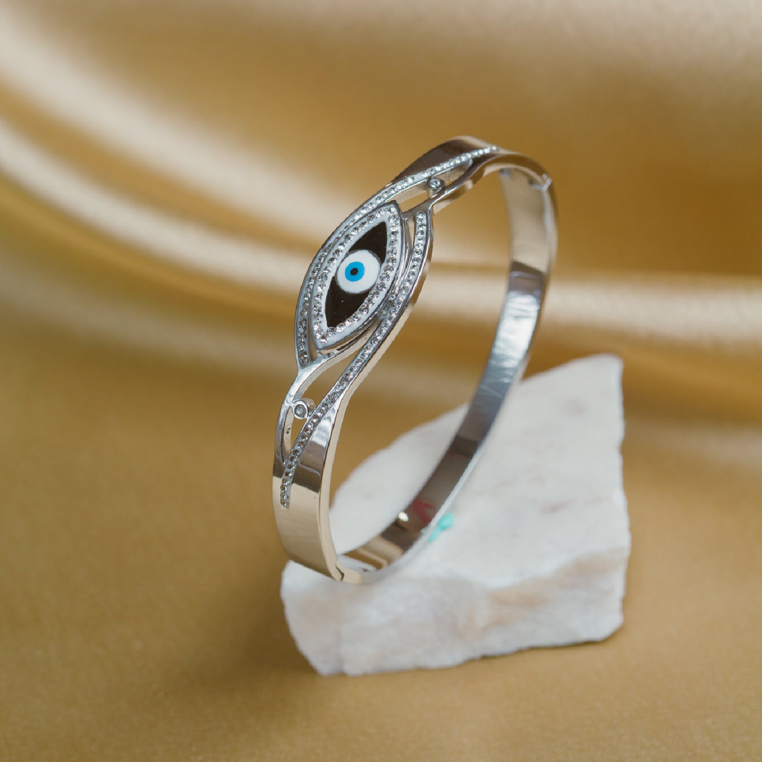 Artklim Silver Plated Evil Eye Bangle Bracelet