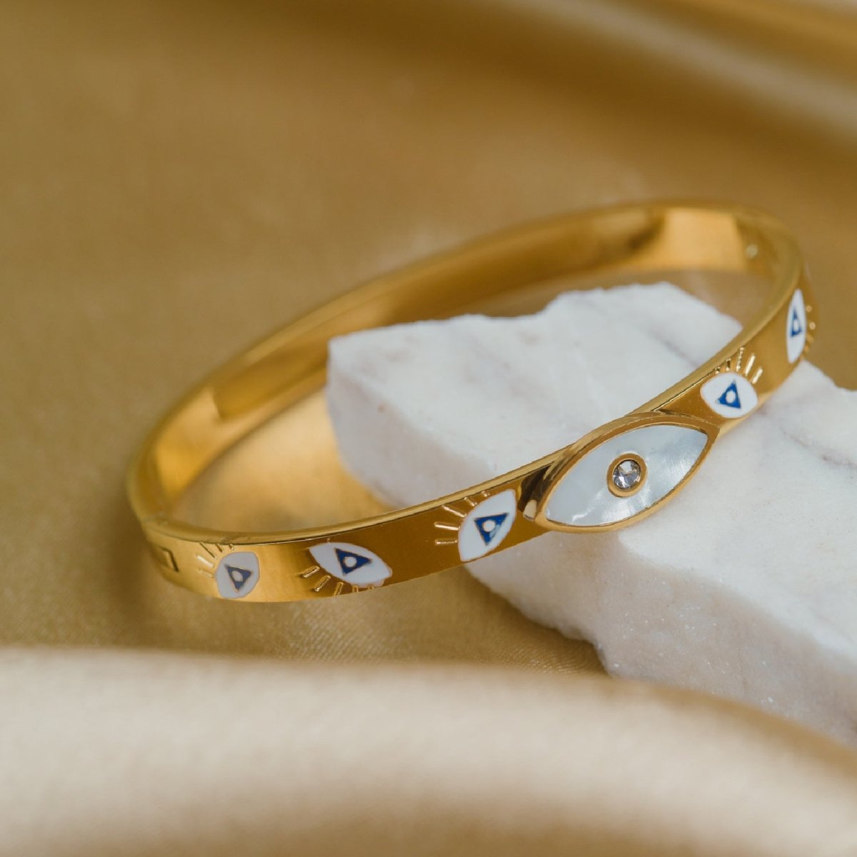 Artklim Gold Plated Evil Eye Bangle Bracelet