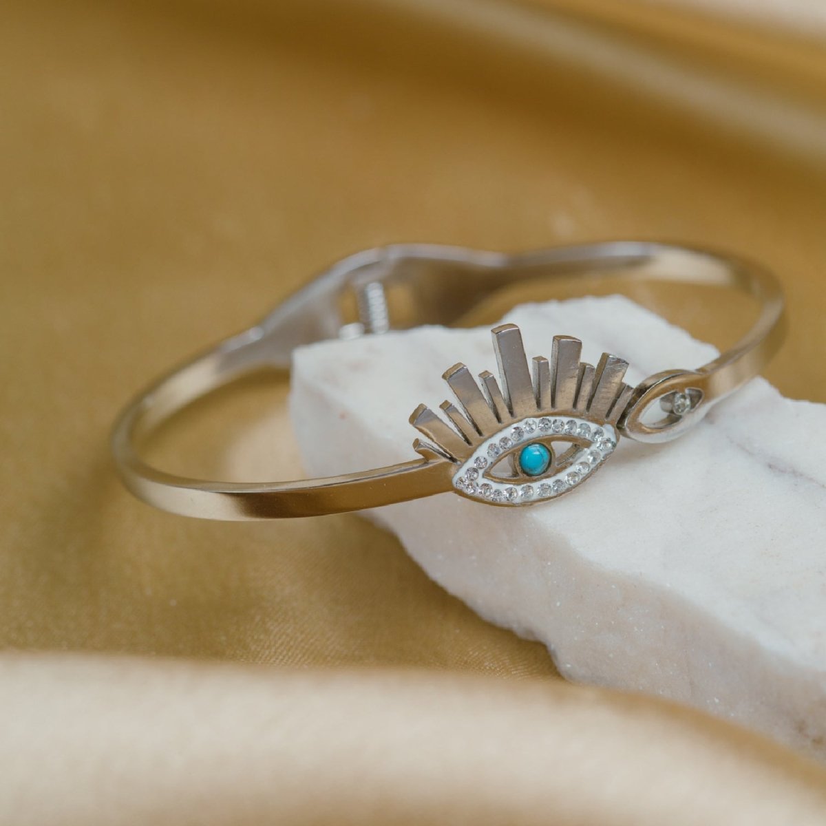 Artklim Silver Plated Evil Eye Bangle Bracelet