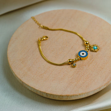 Artklim Gold Plated Evil Eye Charms Designer Bracelet