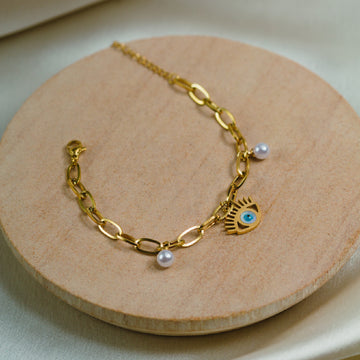 Artklim Gold Plated Evil Eye Charms Designer Bracelet